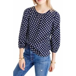 J. Crew Silk Navy Blue Polka Dot Blouse Size 4